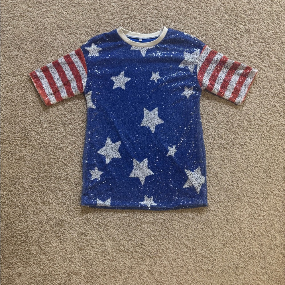 Women’s Sequin Starry Blue and Red Shirt Dress